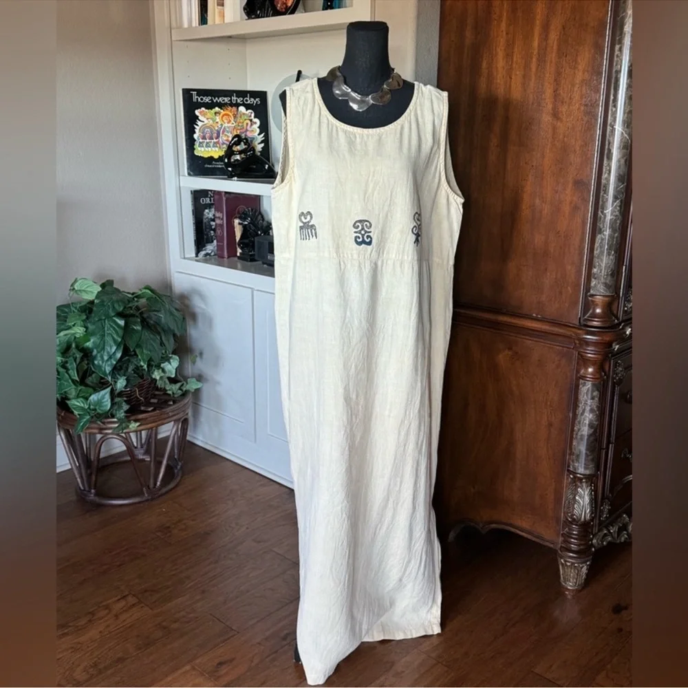 Vintage Blue Cactus‎ 2 Piece Set Linen Maxi Dress - Picture 3 of 11